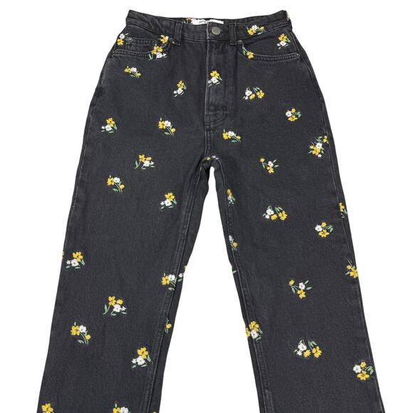 REFORMATION Stevie Ultra High Rise Sz 24 Floral Monterey Embroidery Washed Black - Picture 4 of 7